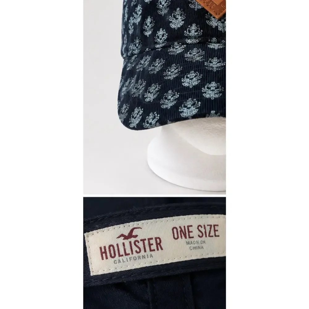 Hollister Floral Print Adjustable Baseball Cap Hat Navy Blue One Size